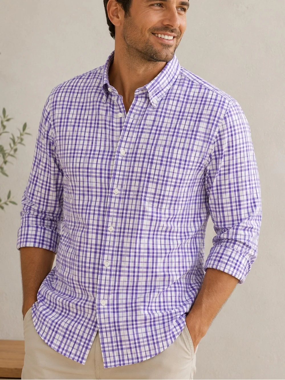 J. Crew Flex washed Lavender‎ Plaid Button-Down Shirt S